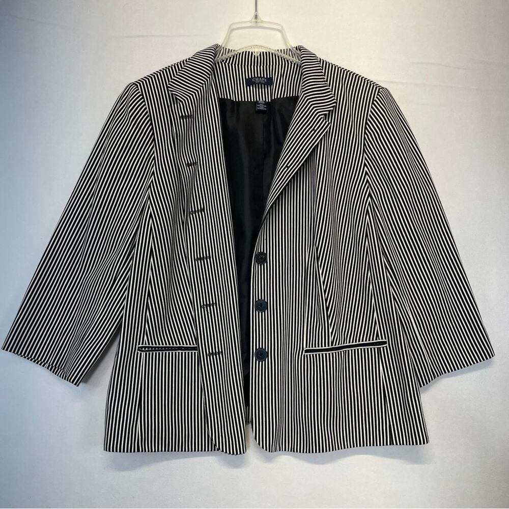 Chaps Blazer Jacket Black White Stripe Cotton Nautical Career Womens Plus 18W - Picture 7 of 7